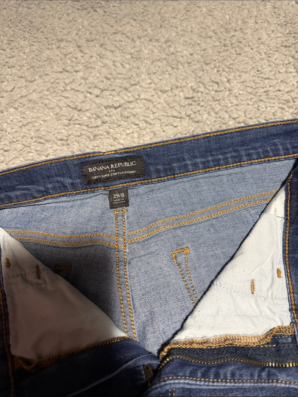 Banana Republic Women’s Slim Blue Jeans with Contrast Stitching, stretch